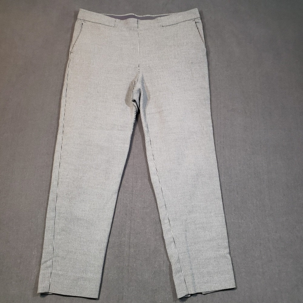 J. Jill Slim Ankle Pants Womens 10 Petite Grey White Striped Essential Pull On